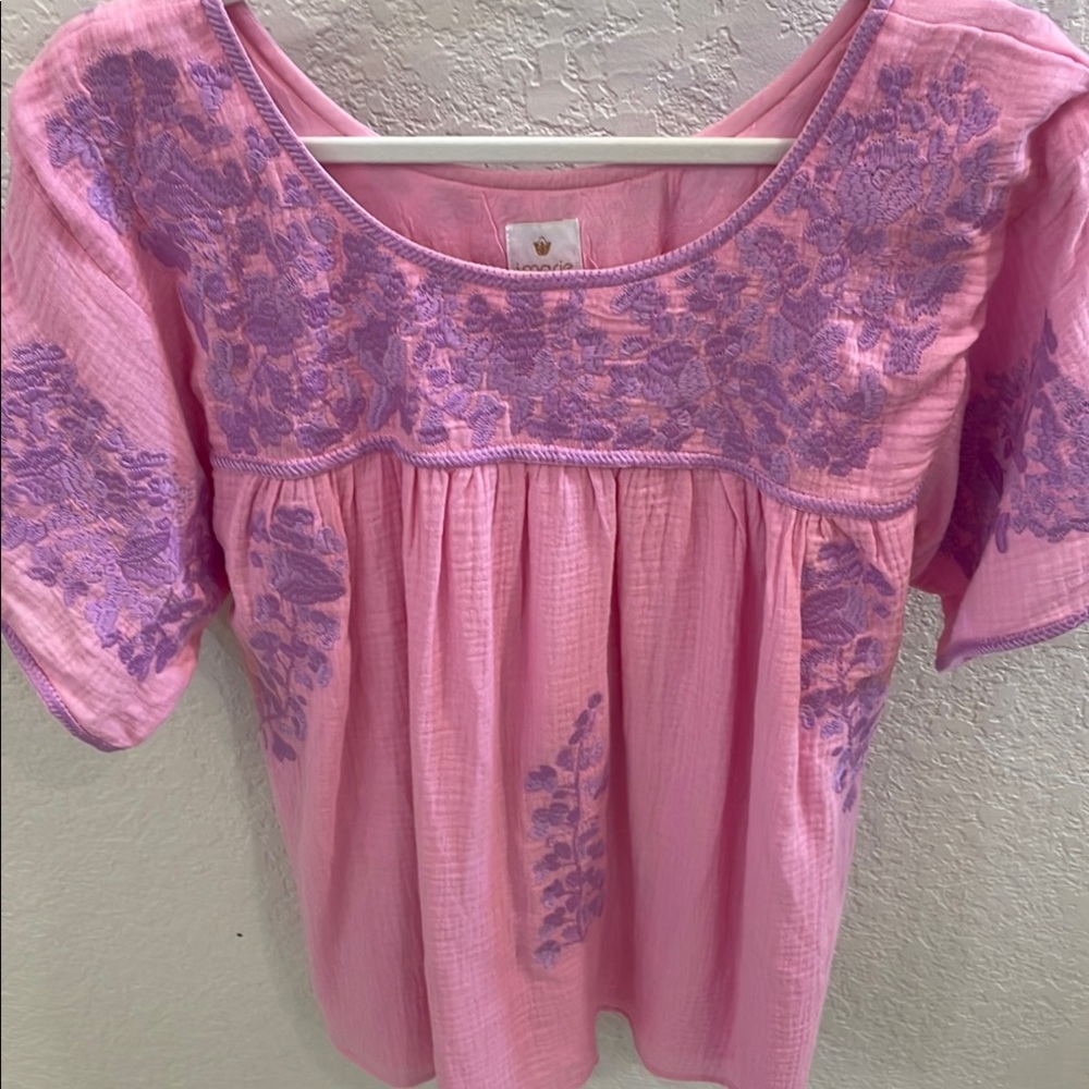 Pink Short-Sleeve Embroidered Women’s Top
